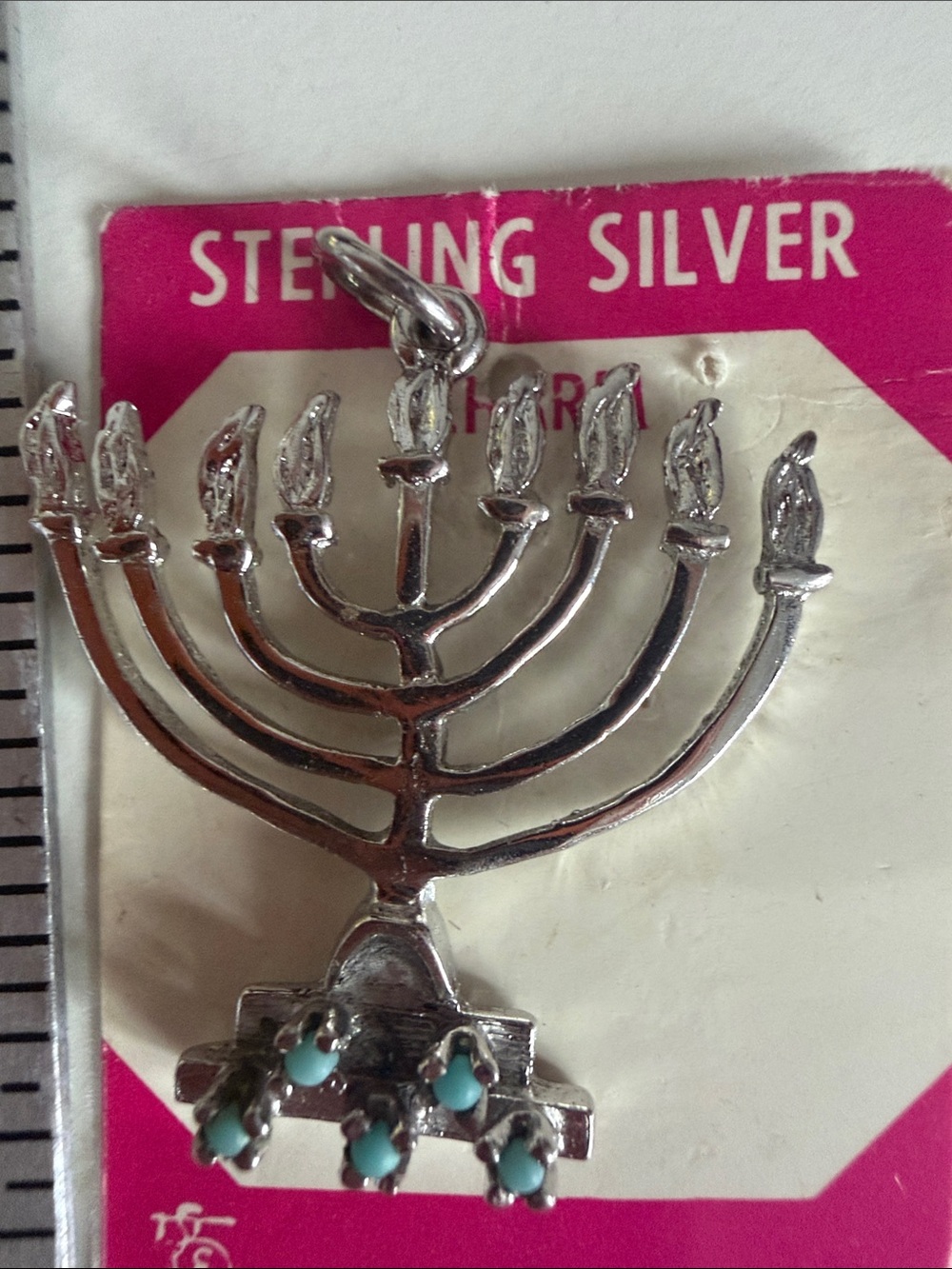 Sterling Silver Menorah Charm with Turquoise Accents